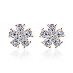 Rose Gold Plated American Diamond Studded Floral Korean Stud Earrings - Image 2