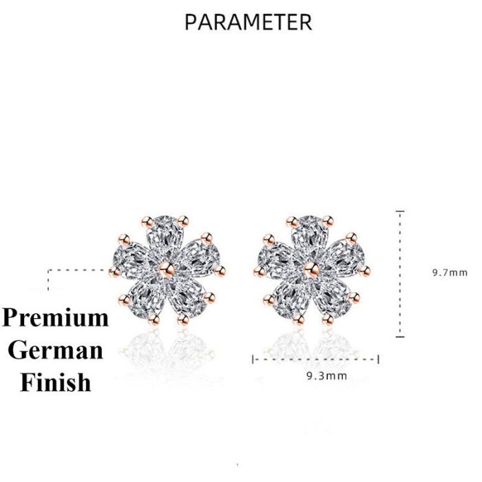 Rose Gold Plated American Diamond Studded Floral Korean Stud Earrings - Image 3