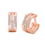 Rose Gold Plated American Diamond Studded Geometric Korean Hoop Earrings - Image 3