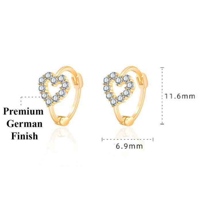 Gold Plated American Diamond Studded Heart Shape Hoop Earrings - Image 3