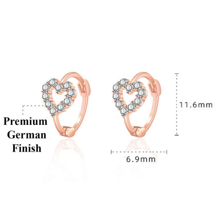 Rose Gold Plated American Diamond Studded Heart Shape Hoop Earrings - Image 3