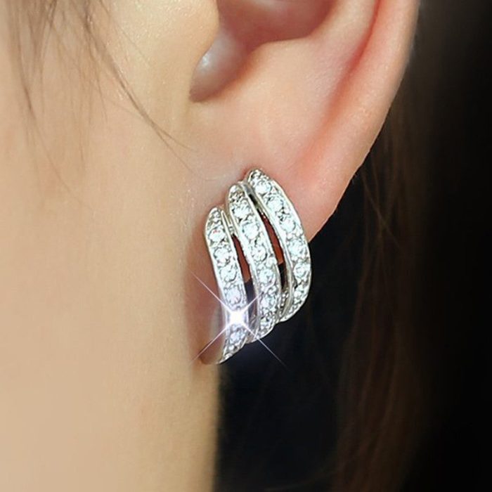 Silver Plated American Diamond Studded Contemporary Korean Stud Earrings - Image 2