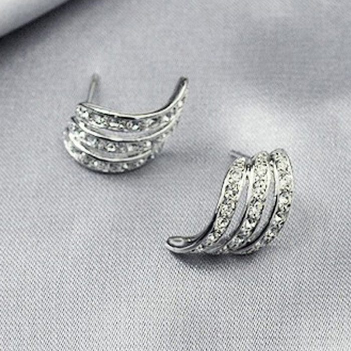 Silver Plated American Diamond Studded Contemporary Korean Stud Earrings - Image 4