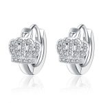 Silver Plated American Diamond Studded Crown Shape Korean Hoop Earrings - Image 4