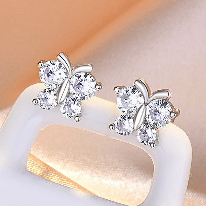 Silver Plated American Diamond Studded Butterfly Shape Korean Hoop Earrings - Image 1