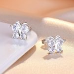 Silver Plated American Diamond Studded Butterfly Shape Korean Hoop Earrings - Image 2
