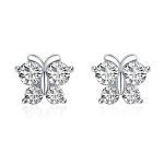 Silver Plated American Diamond Studded Butterfly Shape Korean Hoop Earrings - Image 3