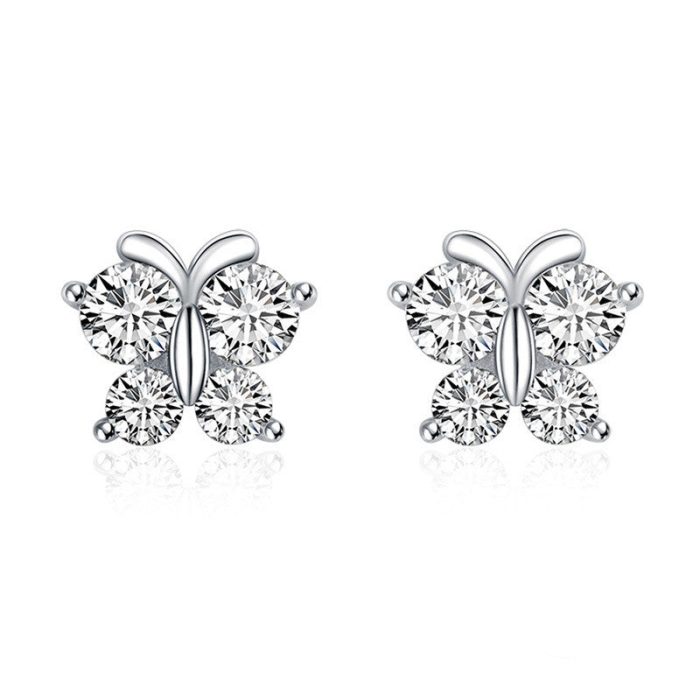 Silver Plated American Diamond Studded Butterfly Shape Korean Hoop Earrings - Image 3