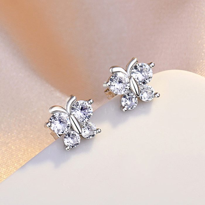 Silver Plated American Diamond Studded Butterfly Shape Korean Hoop Earrings - Image 4