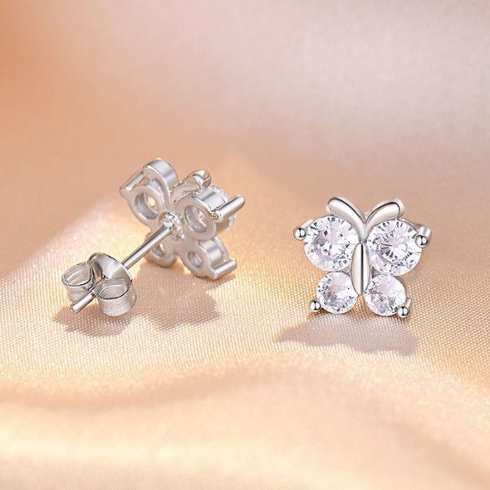 Silver Plated American Diamond Studded Butterfly Shape Korean Hoop Earrings - Image 5