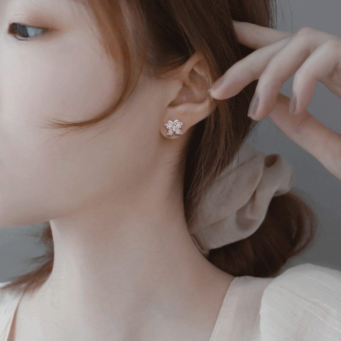 Silver Plated American Diamond Studded Butterfly Shape Korean Hoop Earrings - Image 7