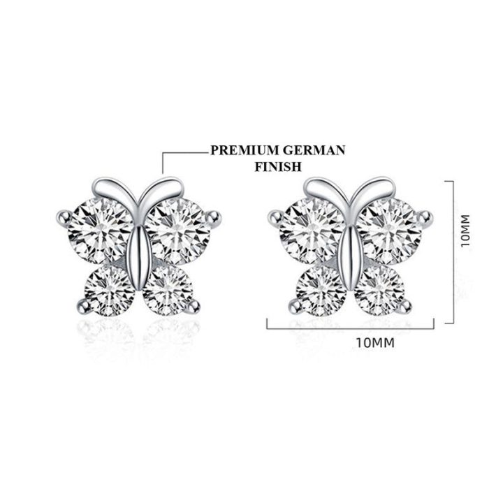 Silver Plated American Diamond Studded Butterfly Shape Korean Hoop Earrings - Image 9