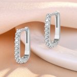 Silver Plated American Diamond Studded Geometrical Korean Hoop Earrings - Image 2