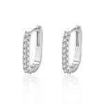 Silver Plated American Diamond Studded Geometrical Korean Hoop Earrings - Image 3