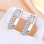 Silver Plated American Diamond Studded Geometrical Korean Hoop Earrings - Image 4