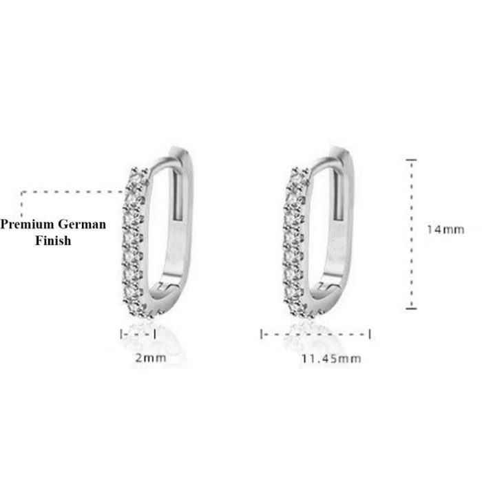 Silver Plated American Diamond Studded Geometrical Korean Hoop Earrings - Image 5