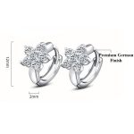 Silver Plated American Diamond Studded Floral Korean Hoop Earrings - Image 10