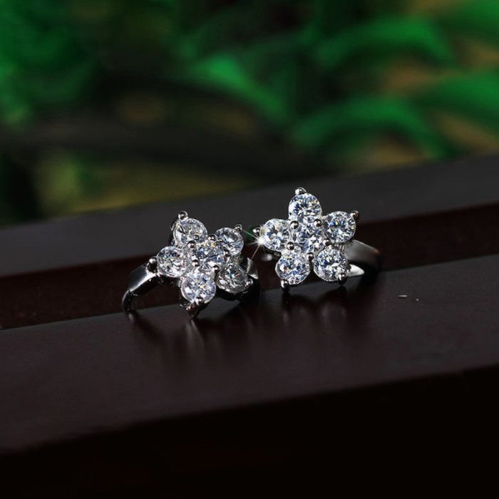 Silver Plated American Diamond Studded Floral Korean Hoop Earrings - Image 2
