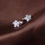 Silver Plated American Diamond Studded Floral Korean Hoop Earrings - Image 3