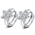 Silver Plated American Diamond Studded Floral Korean Hoop Earrings - Image 4