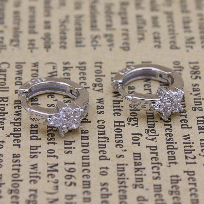Silver Plated American Diamond Studded Floral Korean Hoop Earrings - Image 5
