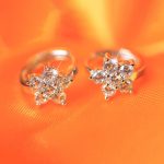 Silver Plated American Diamond Studded Floral Korean Hoop Earrings - Image 7