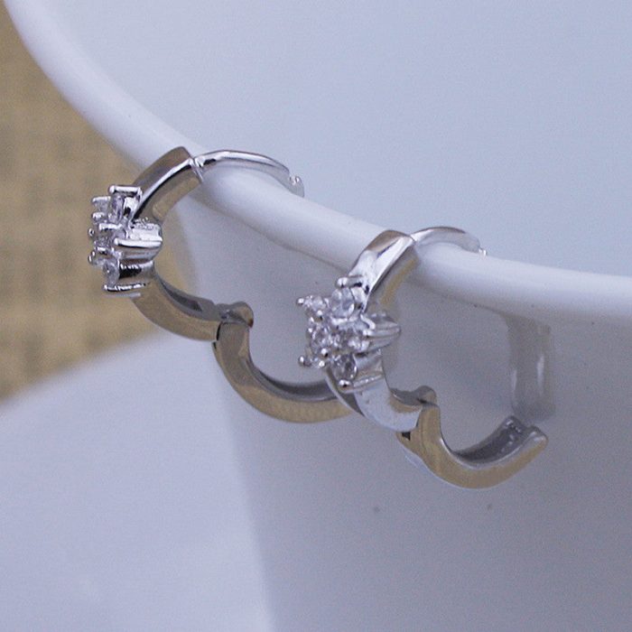 Silver Plated American Diamond Studded Floral Korean Hoop Earrings - Image 8