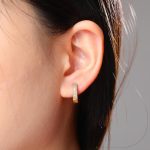 Gold Plated Cubic Zirconia Studded Micro Inlay Hip Hop Hoop Earrings - Image 5