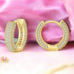 Gold Plated Cubic Zirconia Studded Micro Inlay Hip Hop Hoop Earrings - Image 6