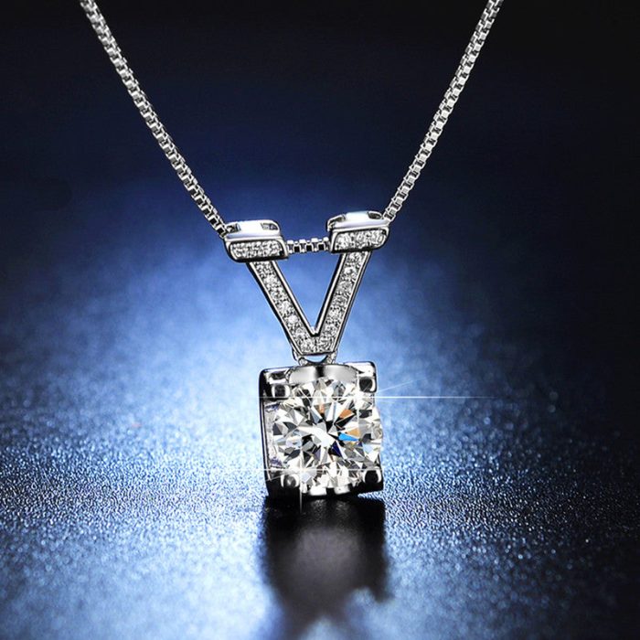 Silver Plated Crystal Studded V Shape Circular Solitaire Pendant - VAIRAVI