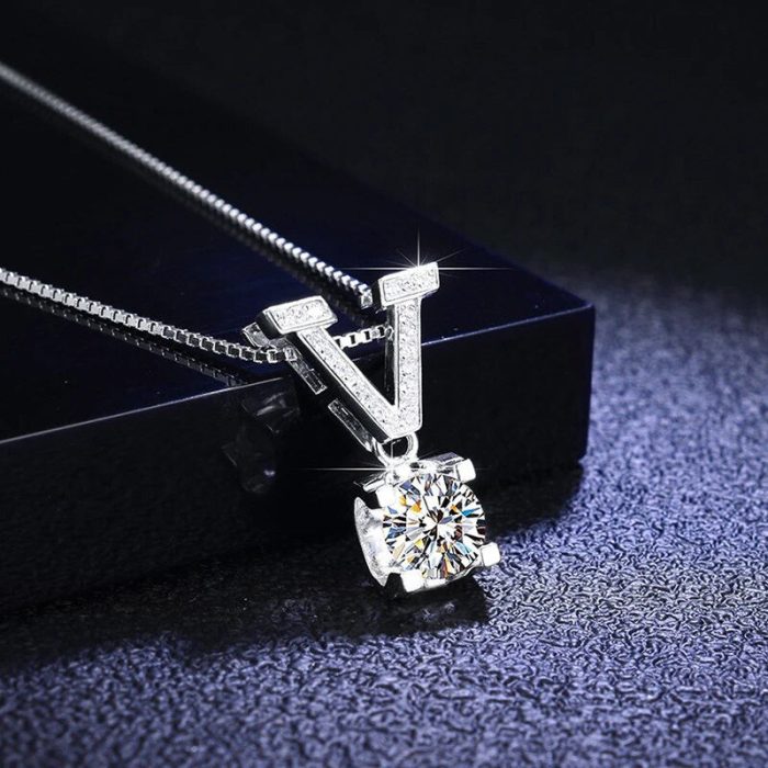 Silver Plated Crystal Studded V Shape Circular Solitaire Pendant - VAIRAVI
