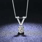 Silver Plated Crystal Studded V Shape Circular Solitaire Pendant - VAIRAVI