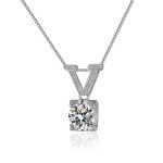 Silver Plated Crystal Studded V Shape Circular Solitaire Pendant - VAIRAVI