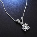 Silver Plated Crystal Studded V Shape Circular Solitaire Pendant - VAIRAVI
