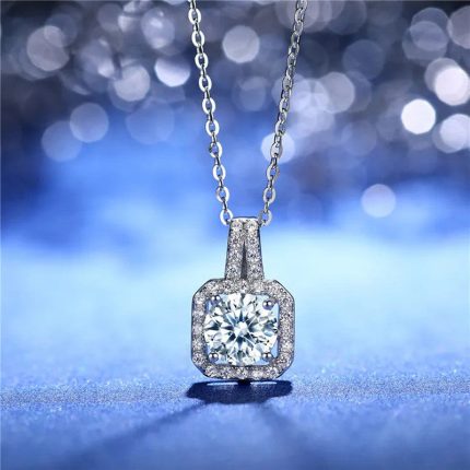 Silver Plated Crystal Studded Square Shape Anti Tarnish Solitaire Pendant - VAIRAVI