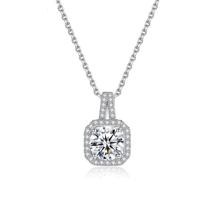 Silver Plated Crystal Studded Square Shape Anti Tarnish Solitaire Pendant - VAIRAVI