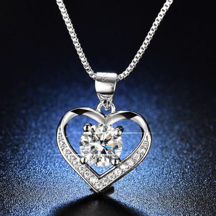 Silver Plated American Diamond Studded Heart Themed Anti Tarnish Pendant - VAIRAVI