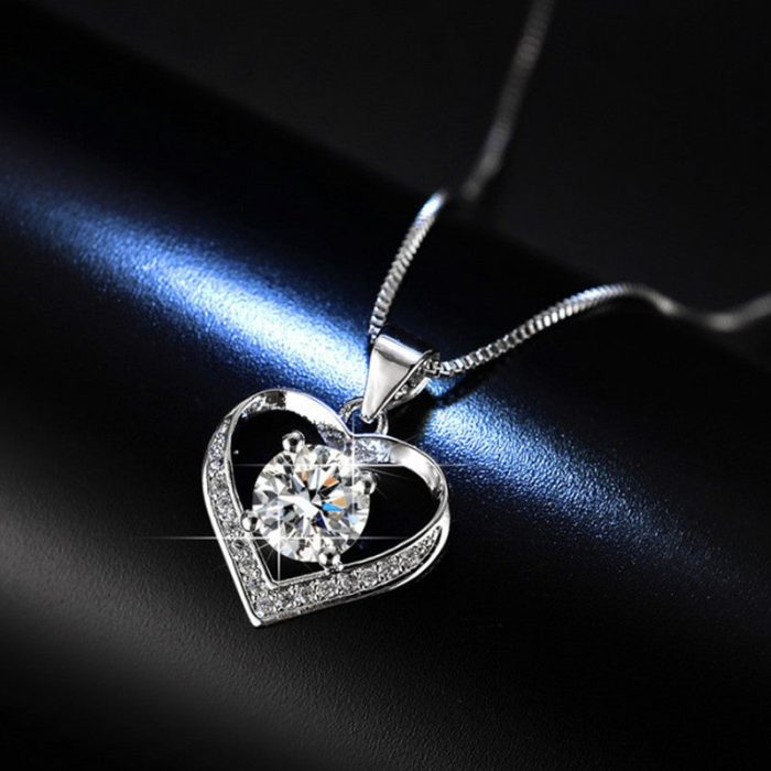 Silver Plated American Diamond Studded Heart Themed Anti Tarnish Pendant - VAIRAVI