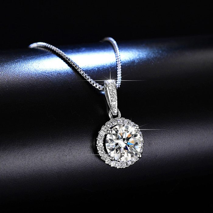 Silver Plated Crystal Studded Circular Shape Solitaire Pendant - VAIRAVI