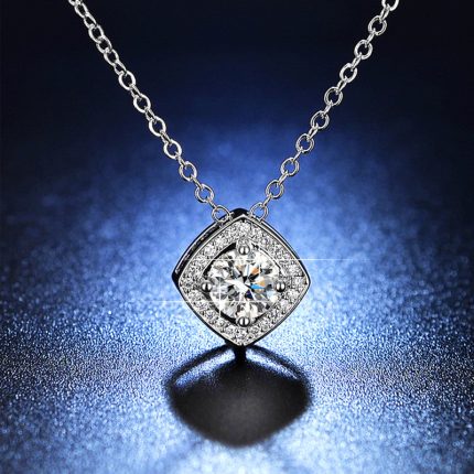 Silver Plated Crystal Studded Square Shape Anti Tarnish Solitaire Pendant - VAIRAVI