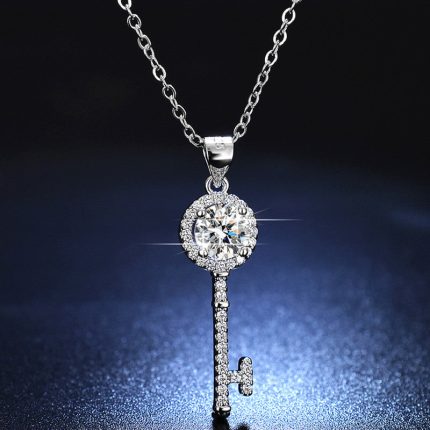 Silver Plated Crystal Studded Key Themed Anti Tarnish Pendant - VAIRAVI