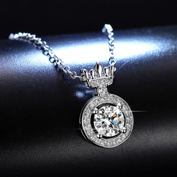 Silver Plated Crystal Studded Crown inspired Anti Tarnish Solitaire Pendant - VAIRAVI