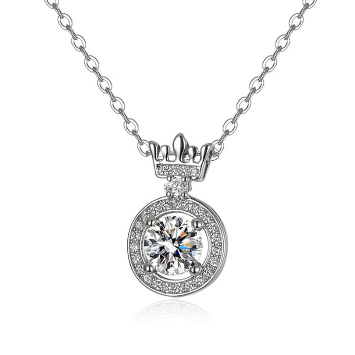 Silver Plated Crystal Studded Crown inspired Anti Tarnish Solitaire Pendant - VAIRAVI