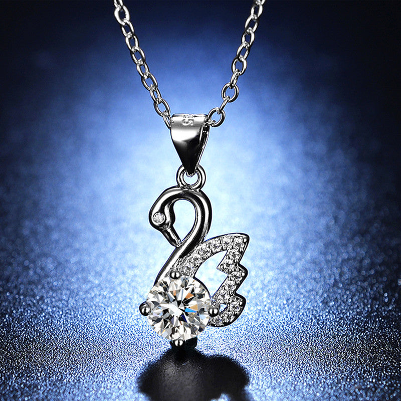 Silver Plated Crystal Studded Swan inspired Anti Tarnish Pendant - VAIRAVI Silver Plated Crystal Studded Swan inspired Anti Tarnish Pendant - VAIRAVI