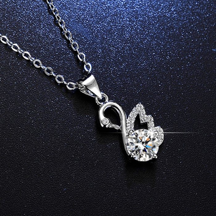 Silver Plated Crystal Studded Swan inspired Anti Tarnish Pendant - VAIRAVI