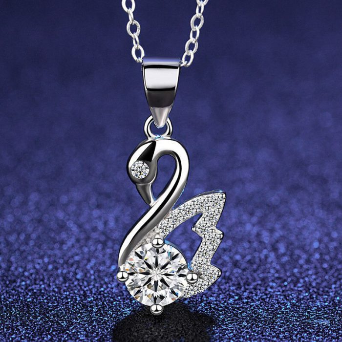 Silver Plated Crystal Studded Swan inspired Anti Tarnish Pendant - VAIRAVI