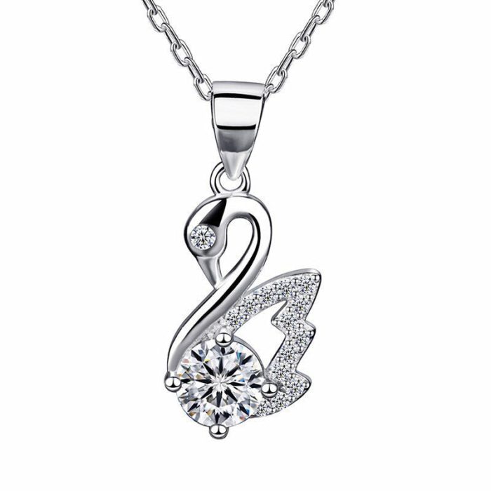 Silver Plated Crystal Studded Swan inspired Anti Tarnish Pendant - VAIRAVI