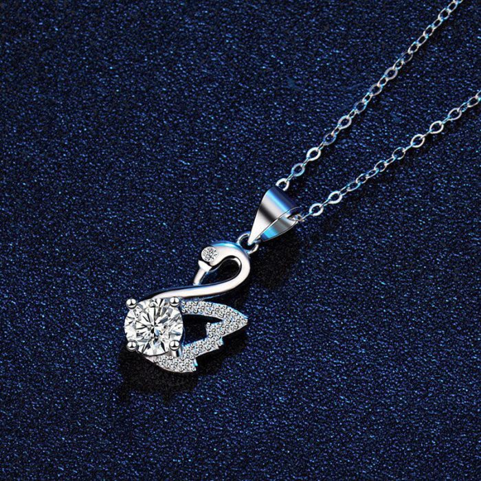 Silver Plated Crystal Studded Swan inspired Anti Tarnish Pendant - VAIRAVI