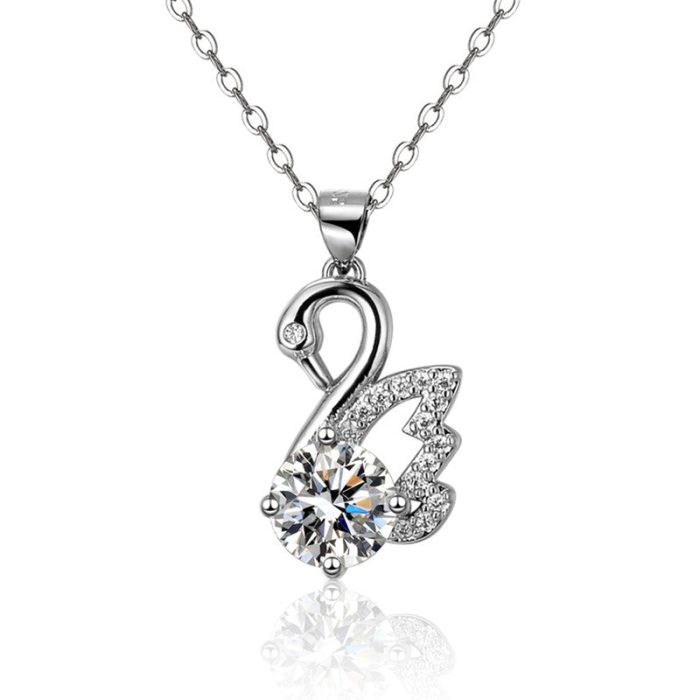 Silver Plated Crystal Studded Swan inspired Anti Tarnish Pendant - VAIRAVI