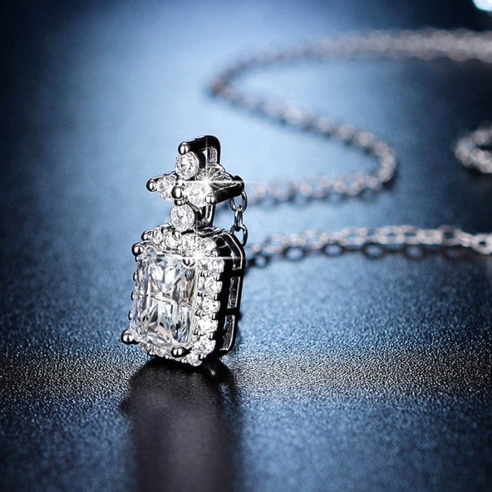 Silver Plated Crystal Studded Geometrical Anti Tarnish Solitaire Pendant - VAIRAVI